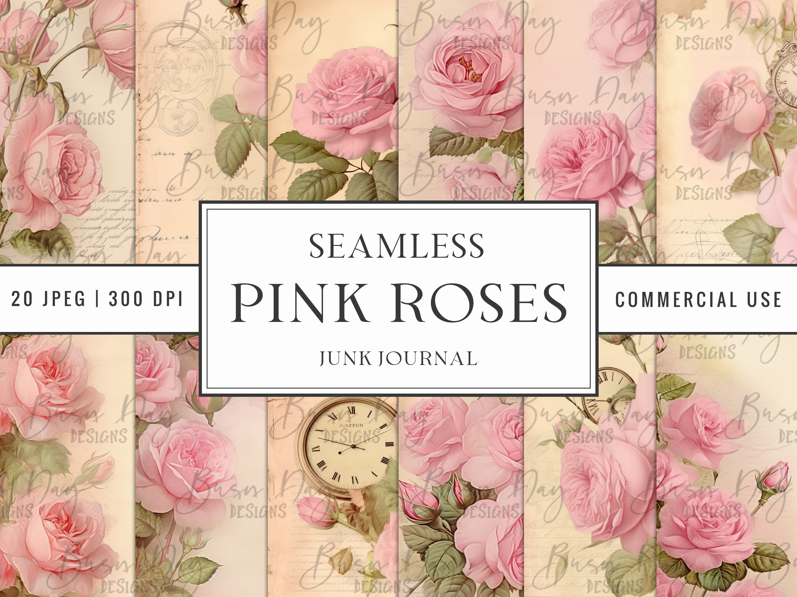 Pink Roses Digital Paper Pack Graphic by busydaydesign · Creative Fabrica