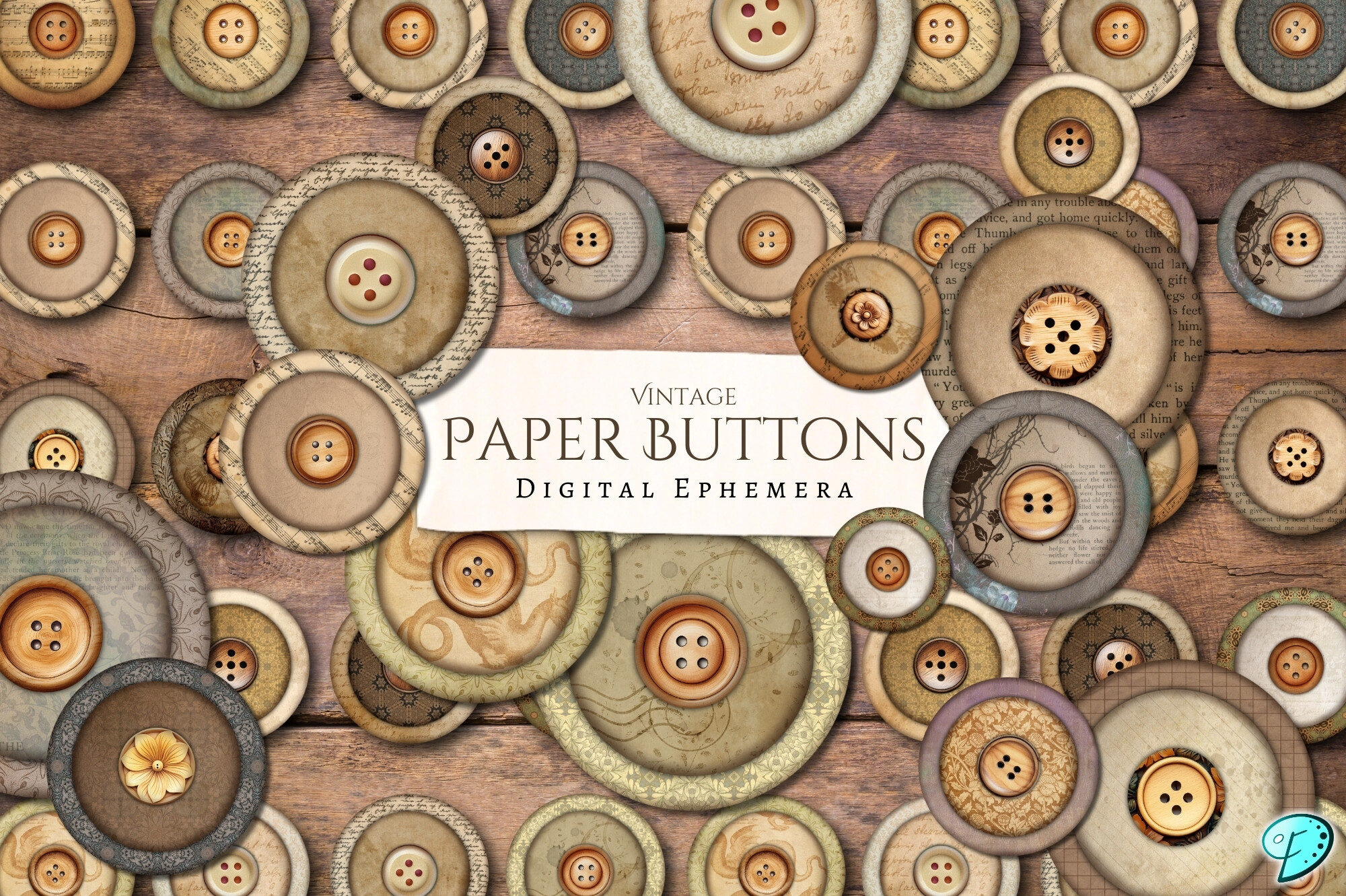 Vintage Paper Button Digital Ephemera