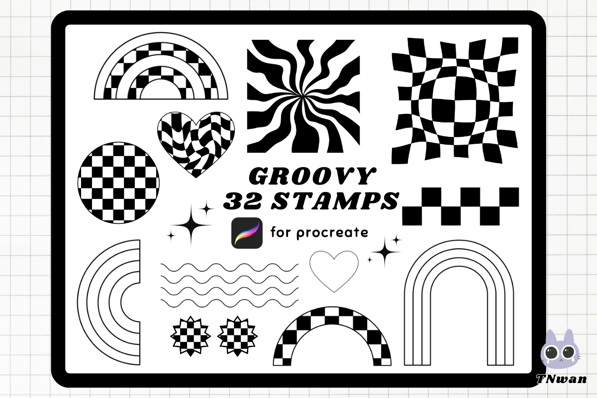 Y2k Groovy Retro Procreate Brush Stamp