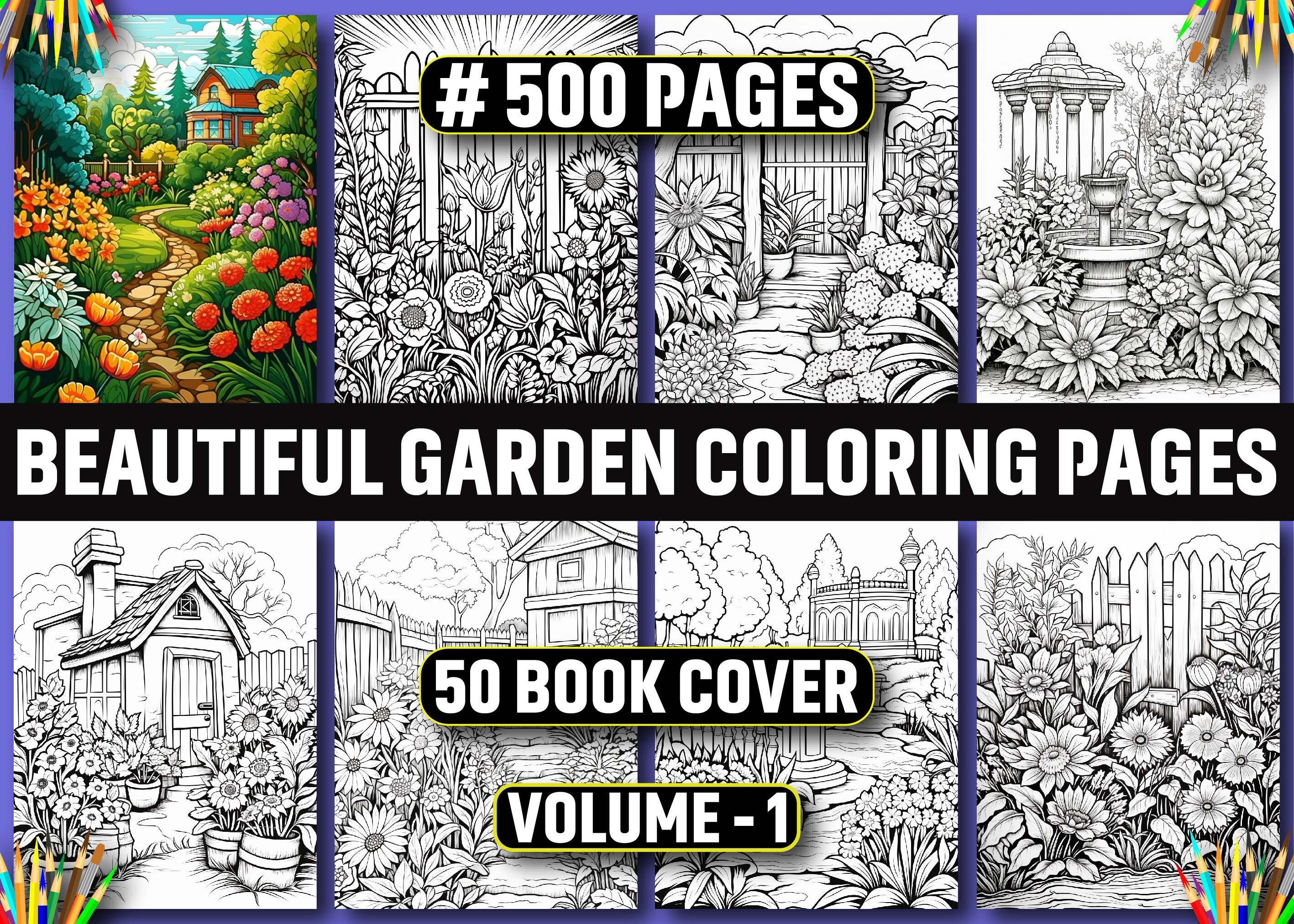 500 Beautiful Garden Coloring Pages KDP Graphic by ArT DeSiGn ...