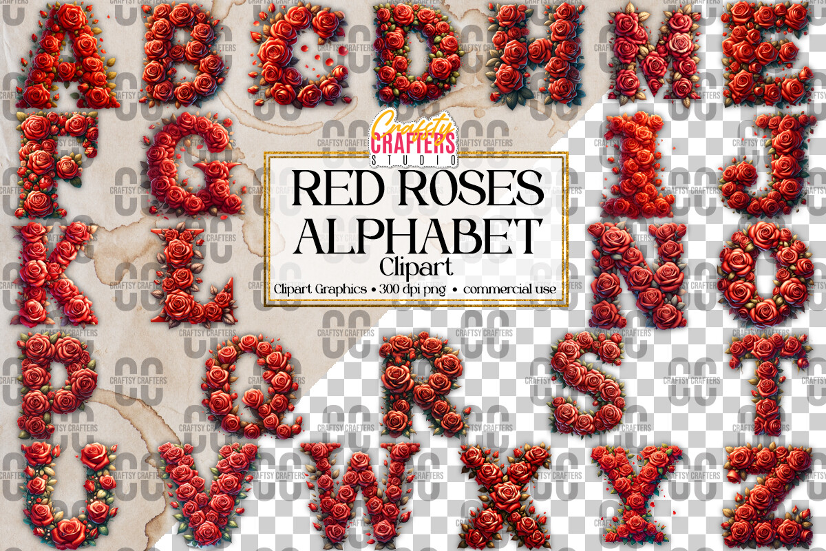 57 Red Roses Alphabet Spring Bundle Graphic by CraftsyCraftersStudio ...