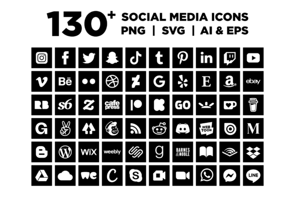 Black Square Social Media Icons Set