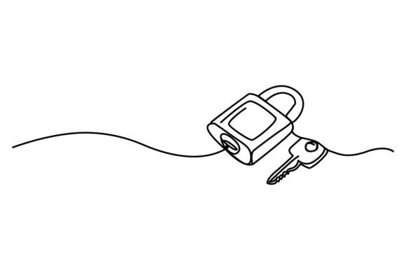 Key Padlock Continuous Line Art Drawing