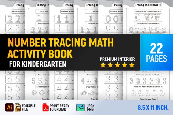 Number Tracing Math Activity Book Graphic by Interior Creative ...