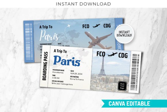 Paris Airline Boarding Pass Canva Design