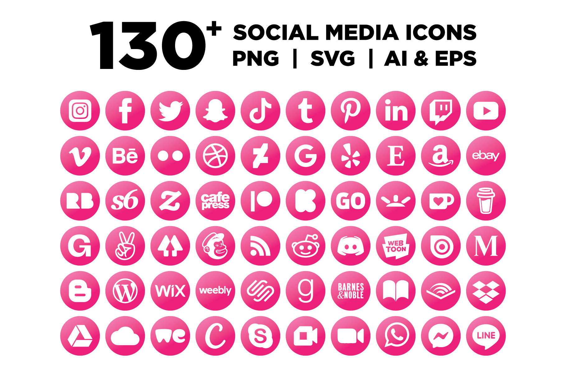 Pink Circle Social Media Icons Set