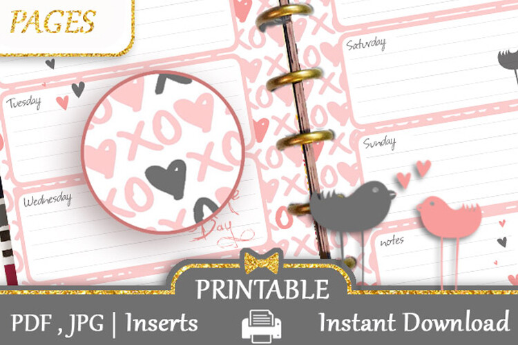 Planner Pages Weekly Valentines Day Pink Graphic by Mama Lama design ...