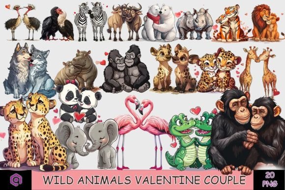 Preview of Valentine Wild Animals Couple Clipart Bundle Valentine sublimation design