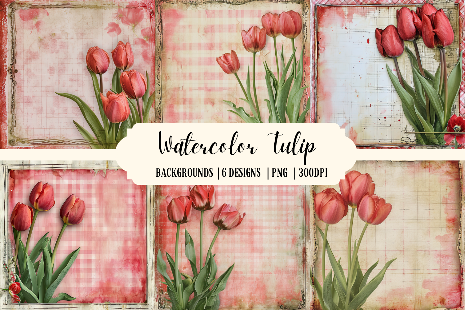 Vintage Paper Tulip Plaid Background Graphic by Babydell Art · Creative ...