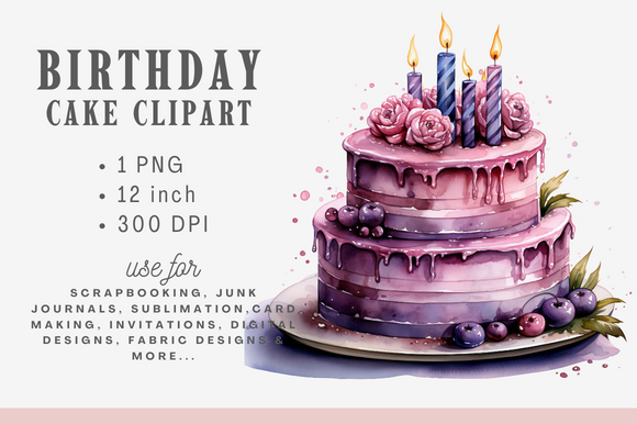 Watercolor Birthday Cake Clipart Graphic by misba design · Creative Fabrica