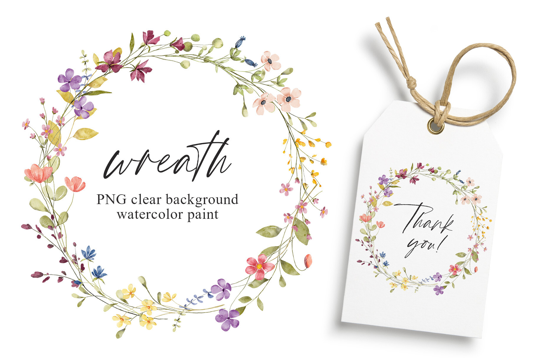 Wreath, Watercolor Wild Flowers, Frame.