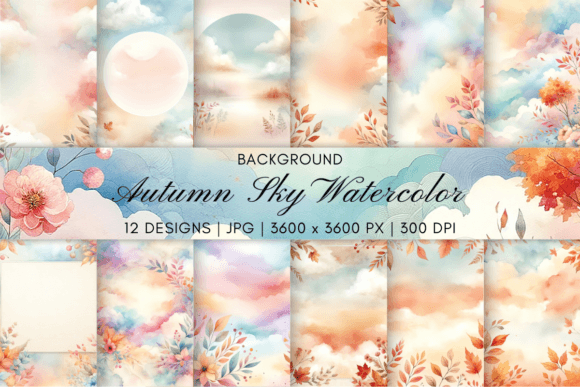 Autumn Sky Watercolor Background