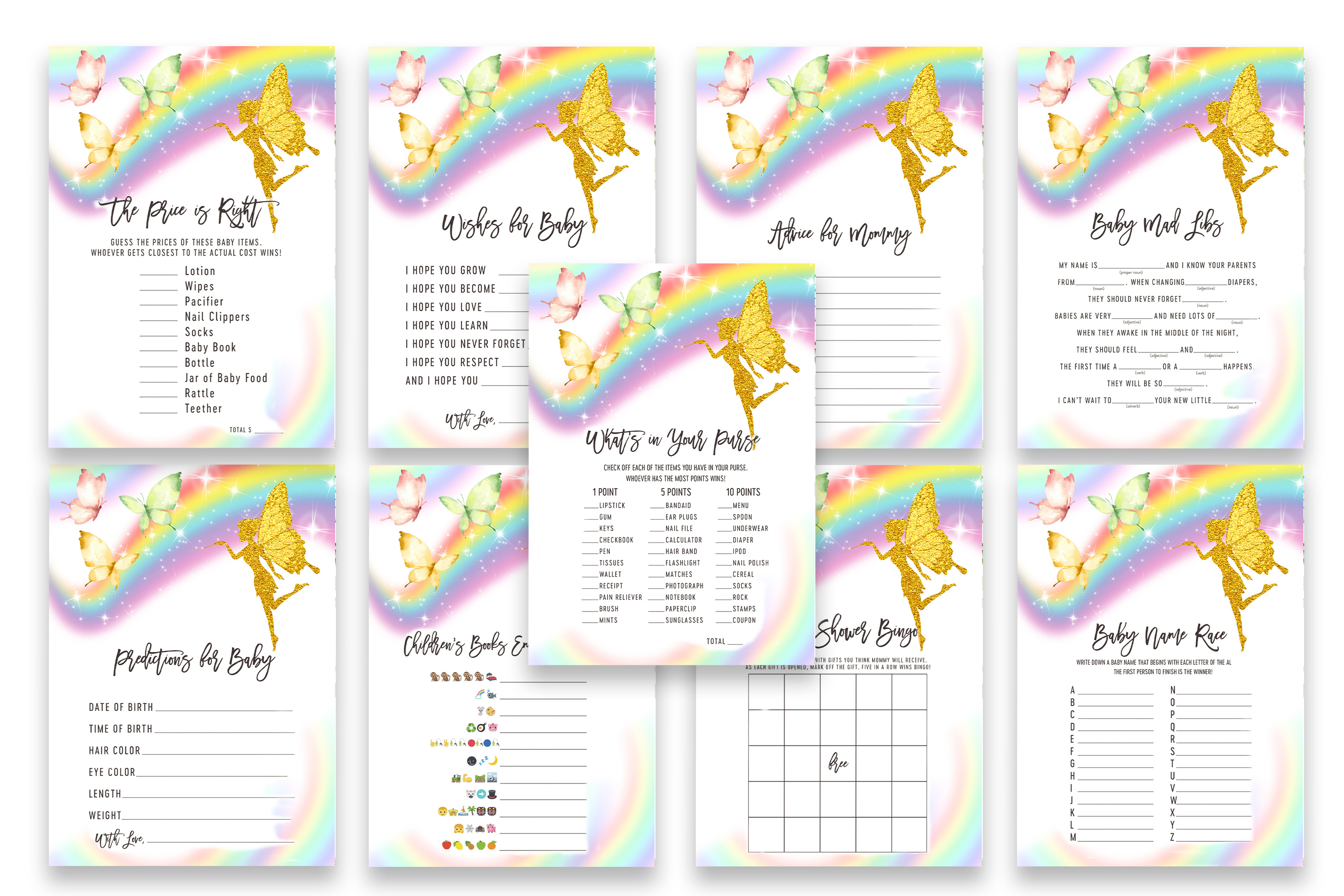 Rainbow & Butterflies Baby Shower Games