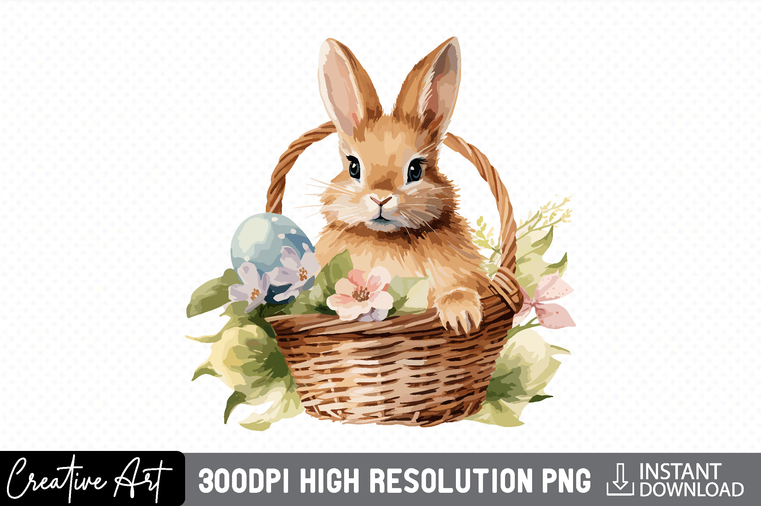 Watercolor Easter Bunny Baskets Clipart Graphic by Creative Art ...