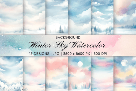 Winter Sky Watercolor Background