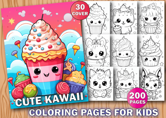Preview of 200 Cute Kawaii Coloring Pages for Kids coloring pages for kids
