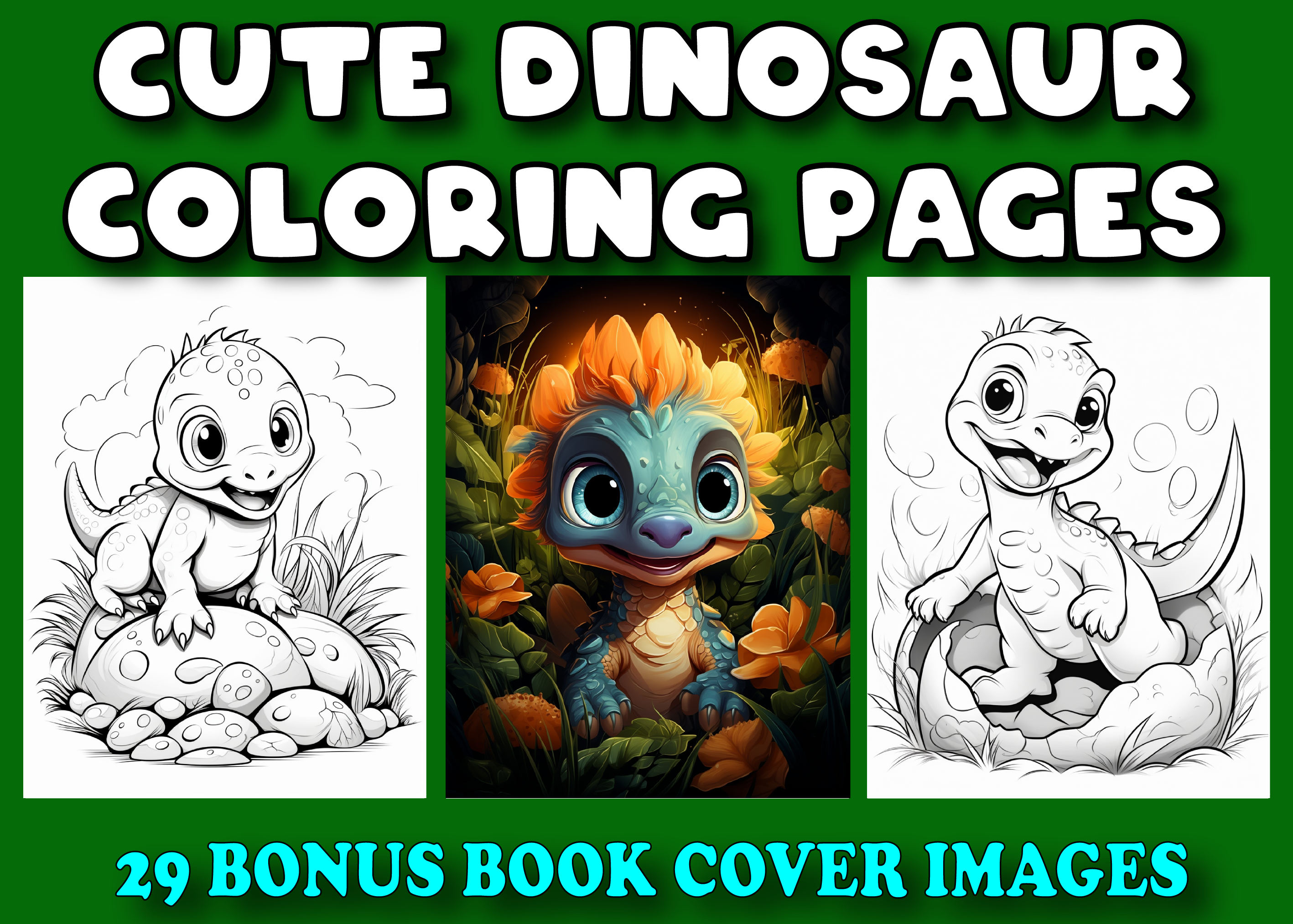 50 Cute Dinosaur Coloring Pages for Kids Graphic by Design Wave ...