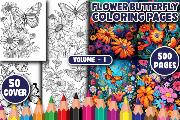 500 Flower Butterfly Coloring Pages