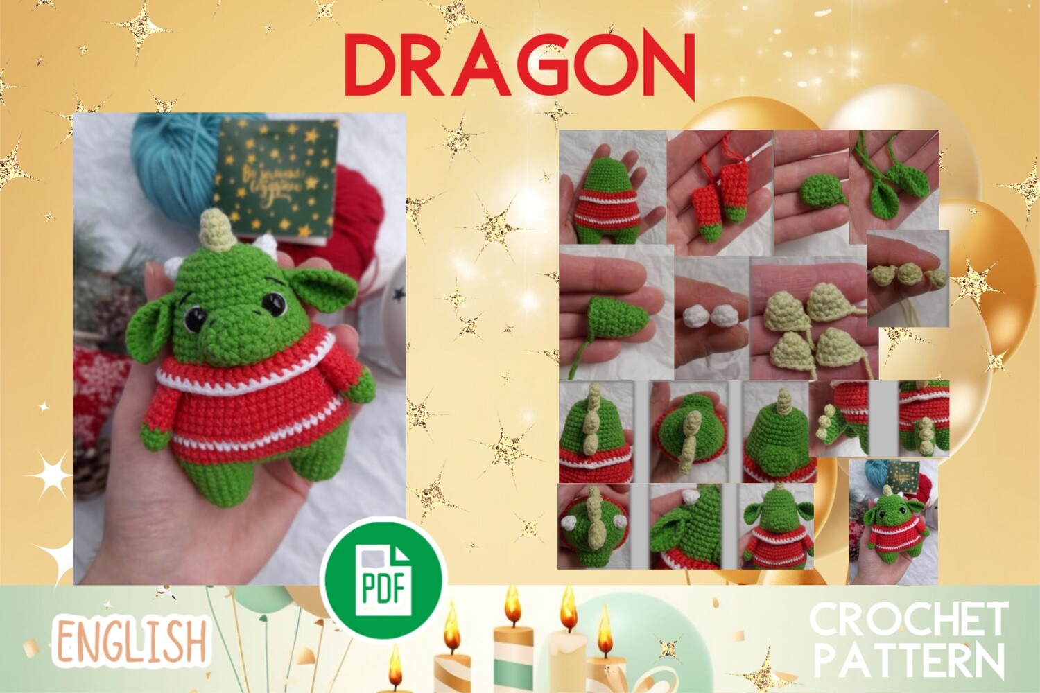 Crochet Dragon Toy Pattern PDF Amigurumi