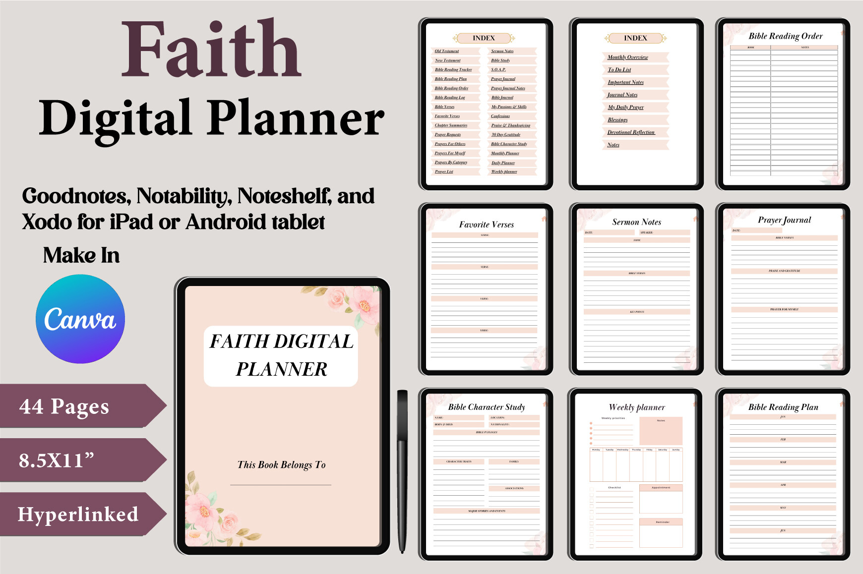 Faith Digital Planner Canva Templates