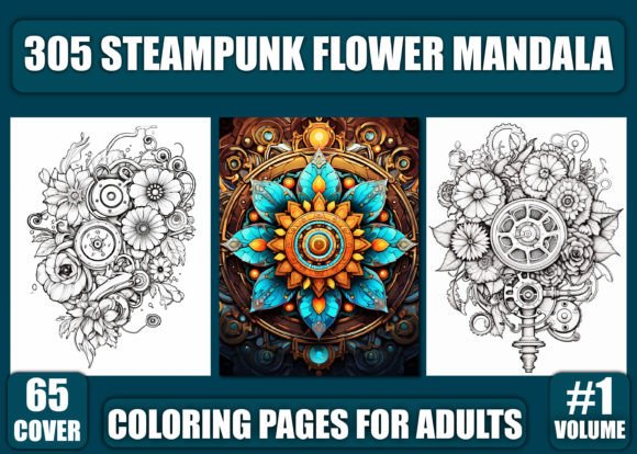 Steampunk Flower Mandala Coloring Pages