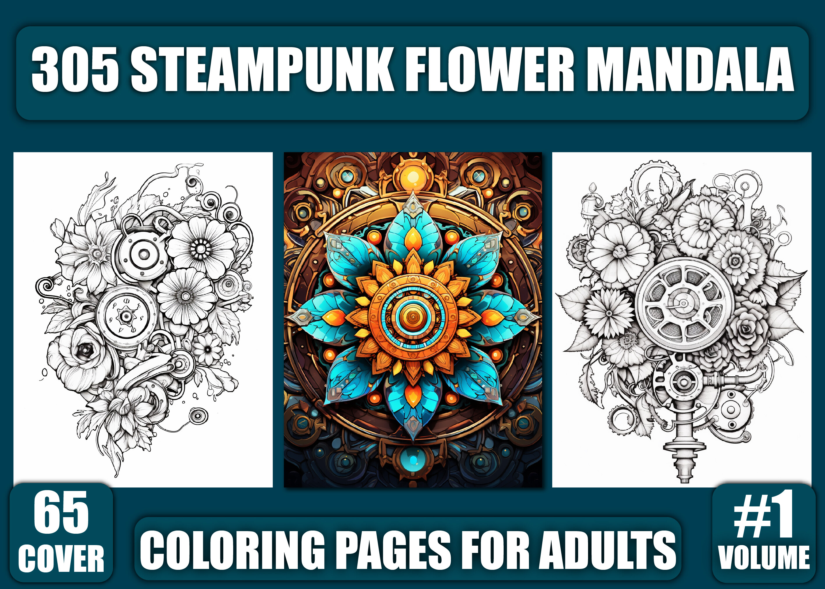 Steampunk Flower Mandala Coloring Pages