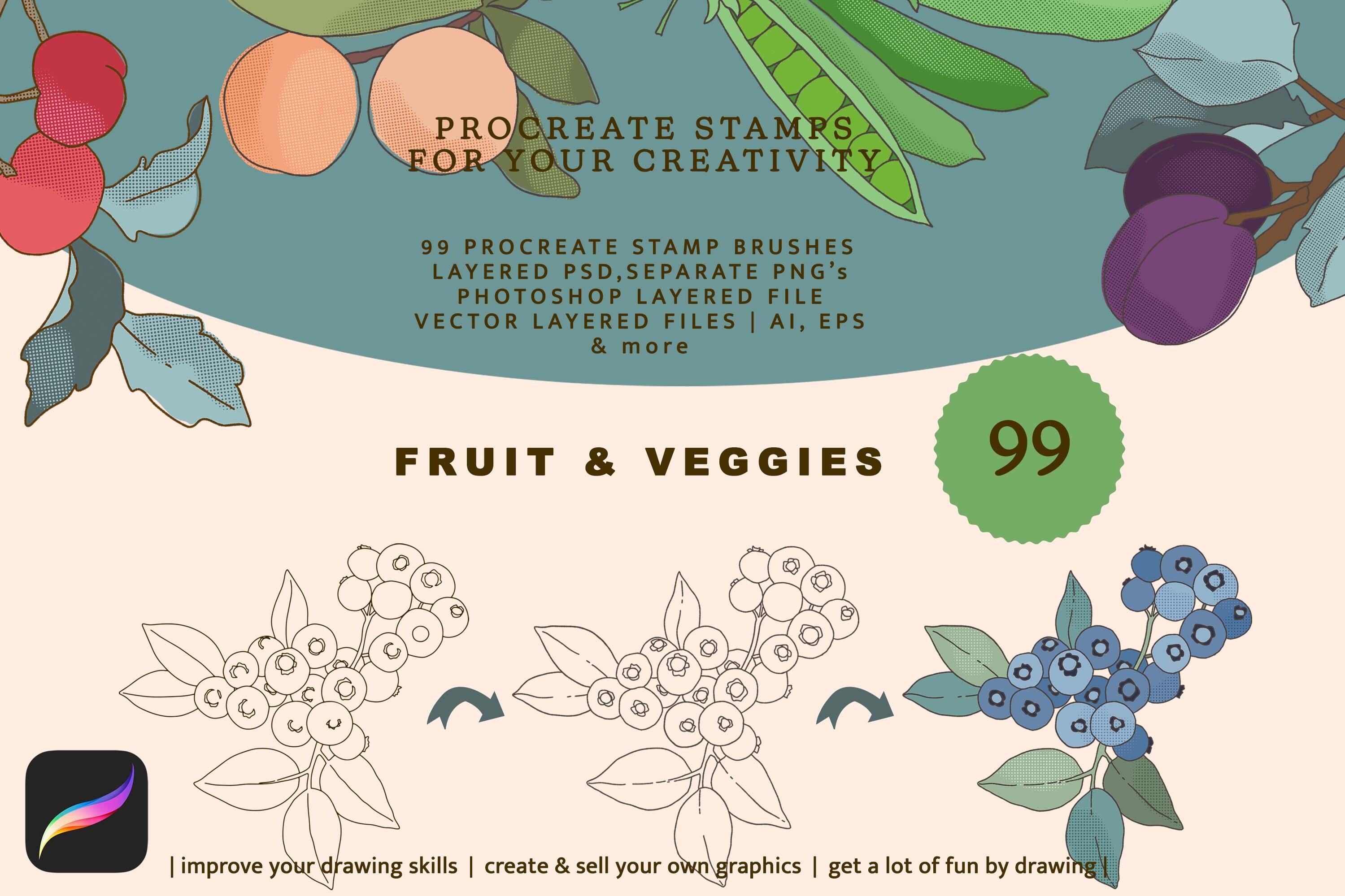 Fruit and Veggies Procreate Brushes - photo 1
