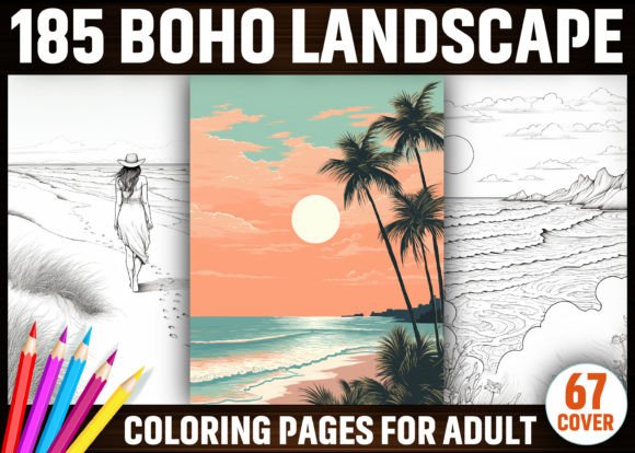 185 Boho Landscape Coloring Pages - KDP