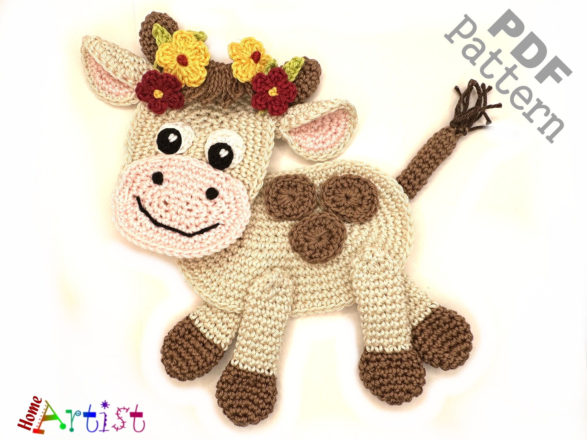 Cow with 3D Effect Crochet Applique