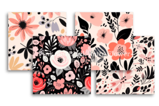 Pink Black Retro Flower Digital Paper Graphic by Nam Tiwa · Creative ...