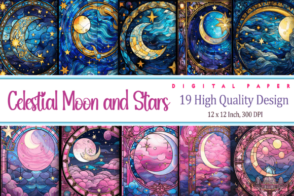 Stained Glass Celestial Moon