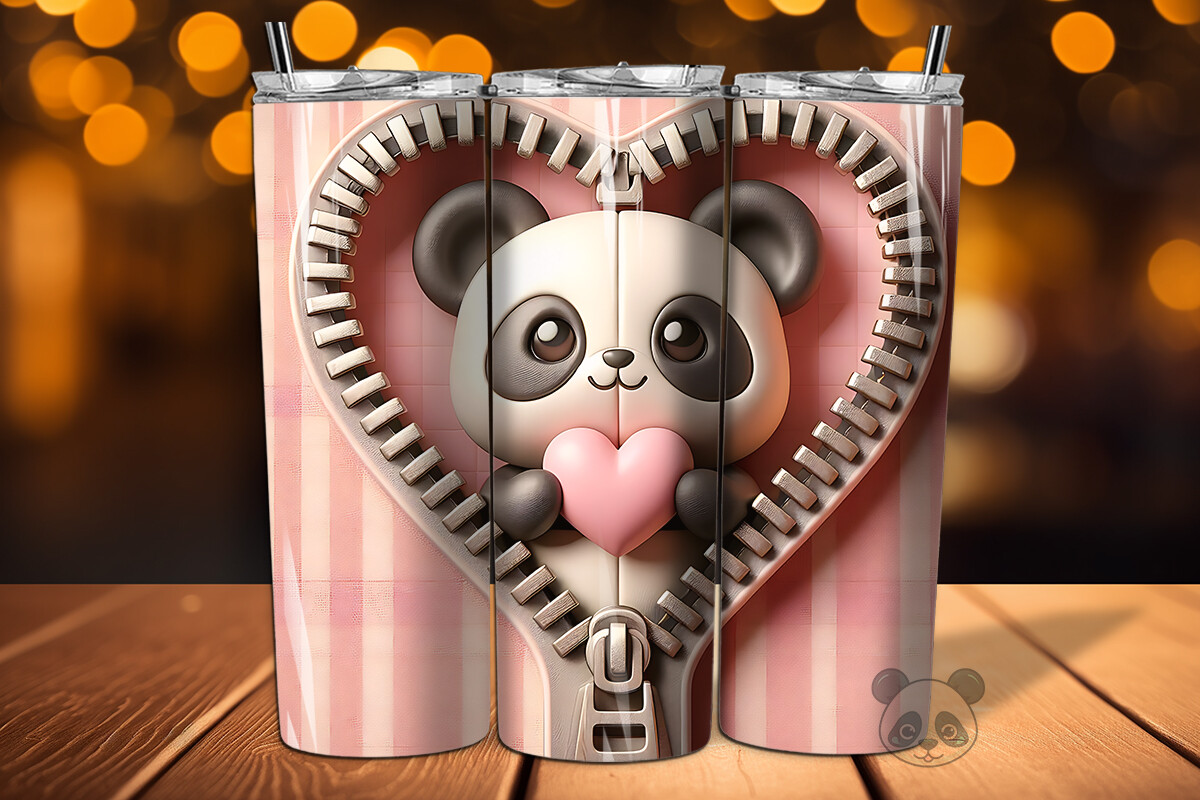 Valentine Zipper Panda 3D Tumbler Wrap Graphic by Pandastic · Creative ...
