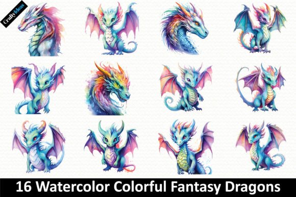Watercolor Colorful Fantasy Dragons