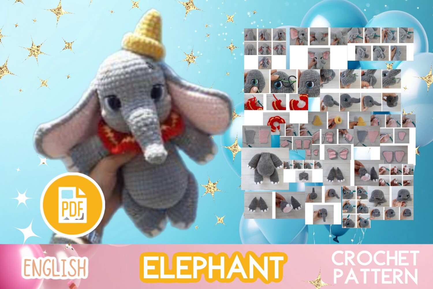 Crochet Elephant / Toy Pattern PDF Amigu