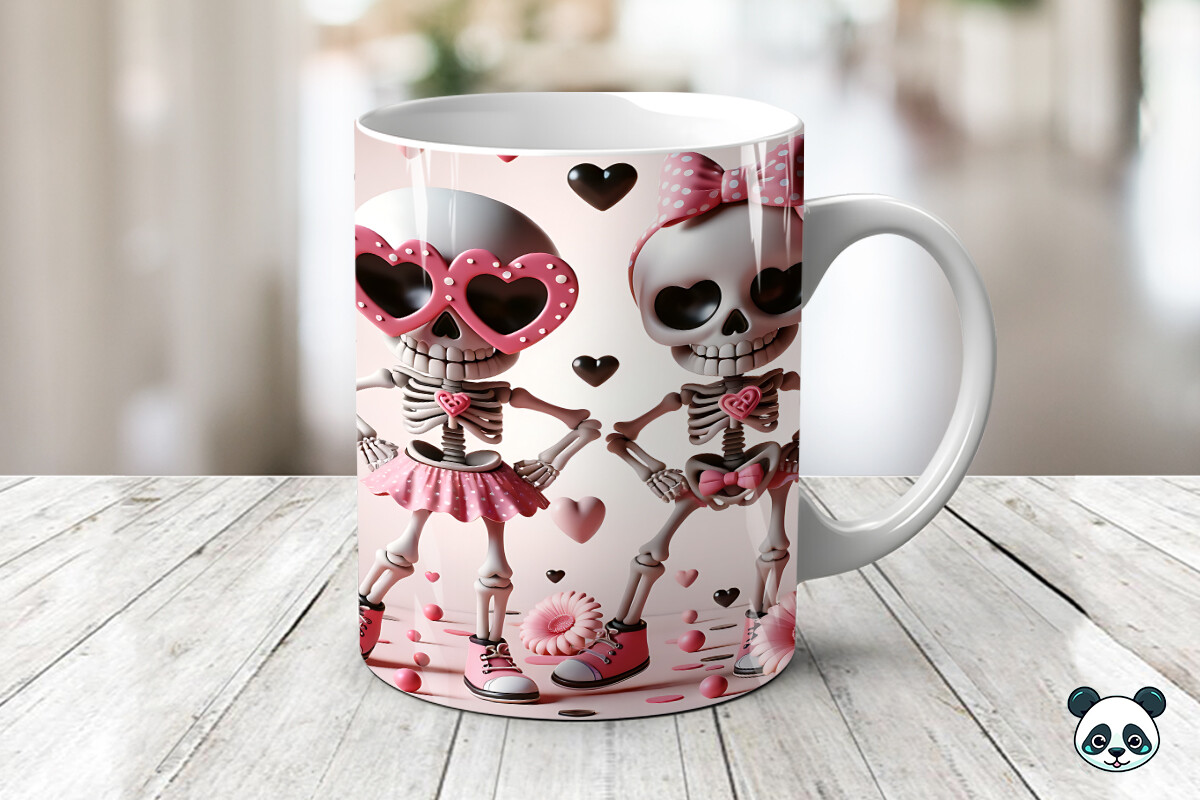 Dancing Skeleton 3D Valentine Mug Wrap Graphic by Pandastic · Creative ...