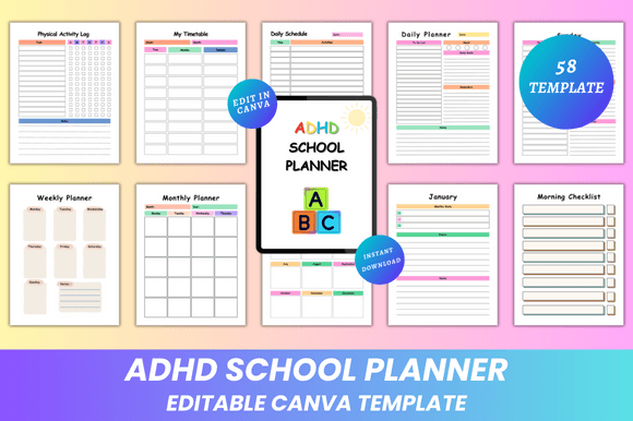 Editable ADHD School Planner Canva KDP