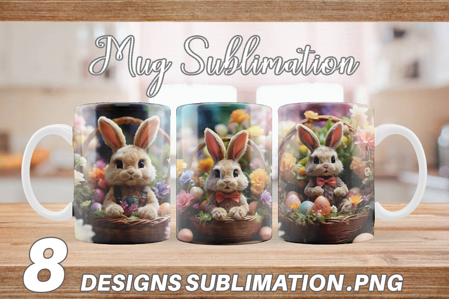 Mug Wrap Easter Bunny with Flowers Graphic by Artnoy · Creative Fabrica