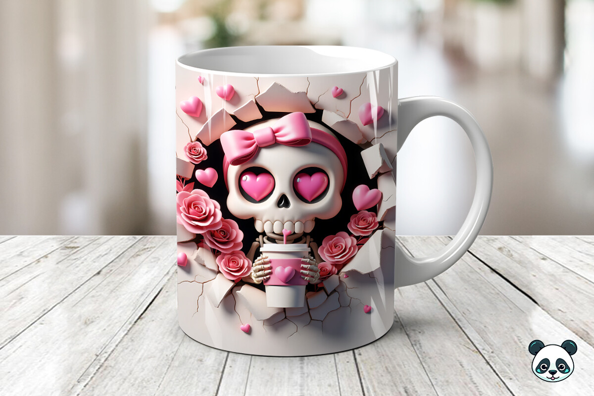 Valentine Skeleton 3D Mug Wrap Graphic by Pandastic · Creative Fabrica