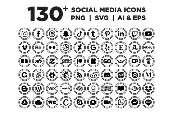 Circle Double Outline Social Media Icons