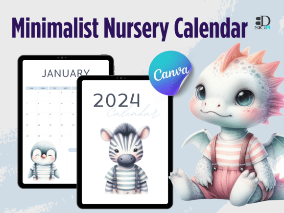Cute Baby Animals Calendar Canva Link Graphics