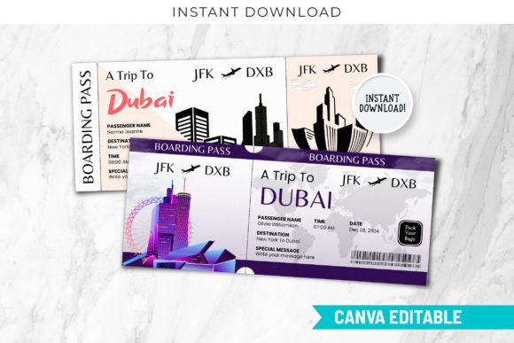 Editable Dubai Boarding Plane Ticket