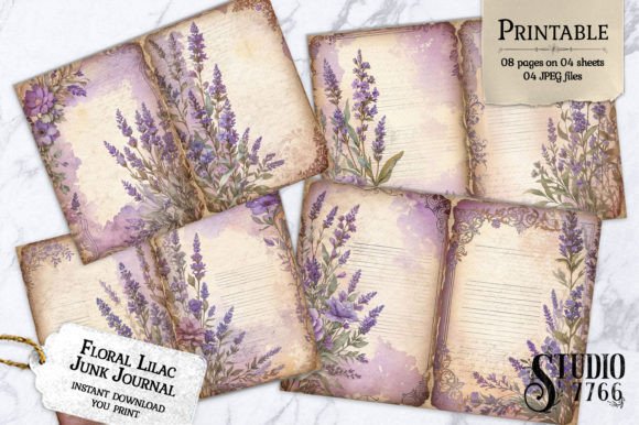 Floral Lilac Junk Journal Pages Grafica Generati dall’IA Di Studio 7766