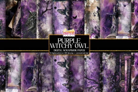 Mystic Owl Digital Scrapbook Paper Grafica Motivi di Carta Di CraftsyCraftersStudio