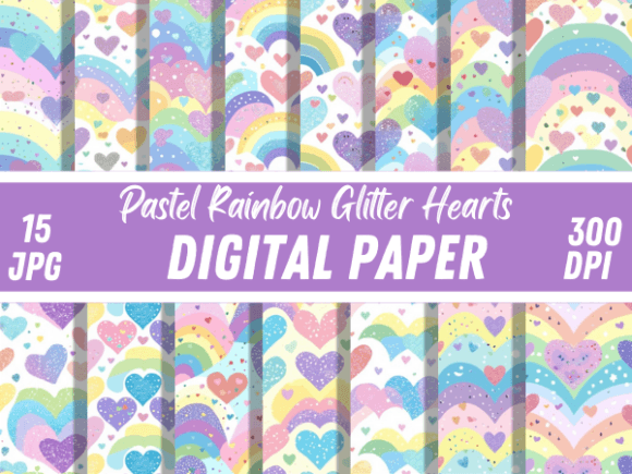 Pink Pastel Rainbow Girly Glitter Hearts Graphic Patterns By Creative River