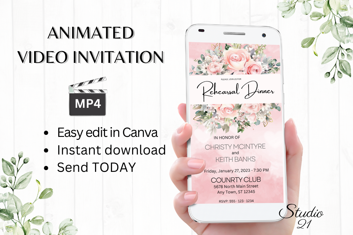 Pink Roses Invite Pink Roses Rehearsal Dinner Invite W7277 Graphic by Studio21 · Creative ...
