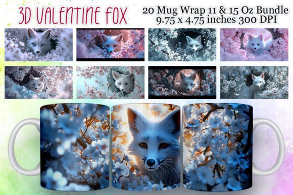 Valentine Fox Floral Mug Wrap Bundle Graphics