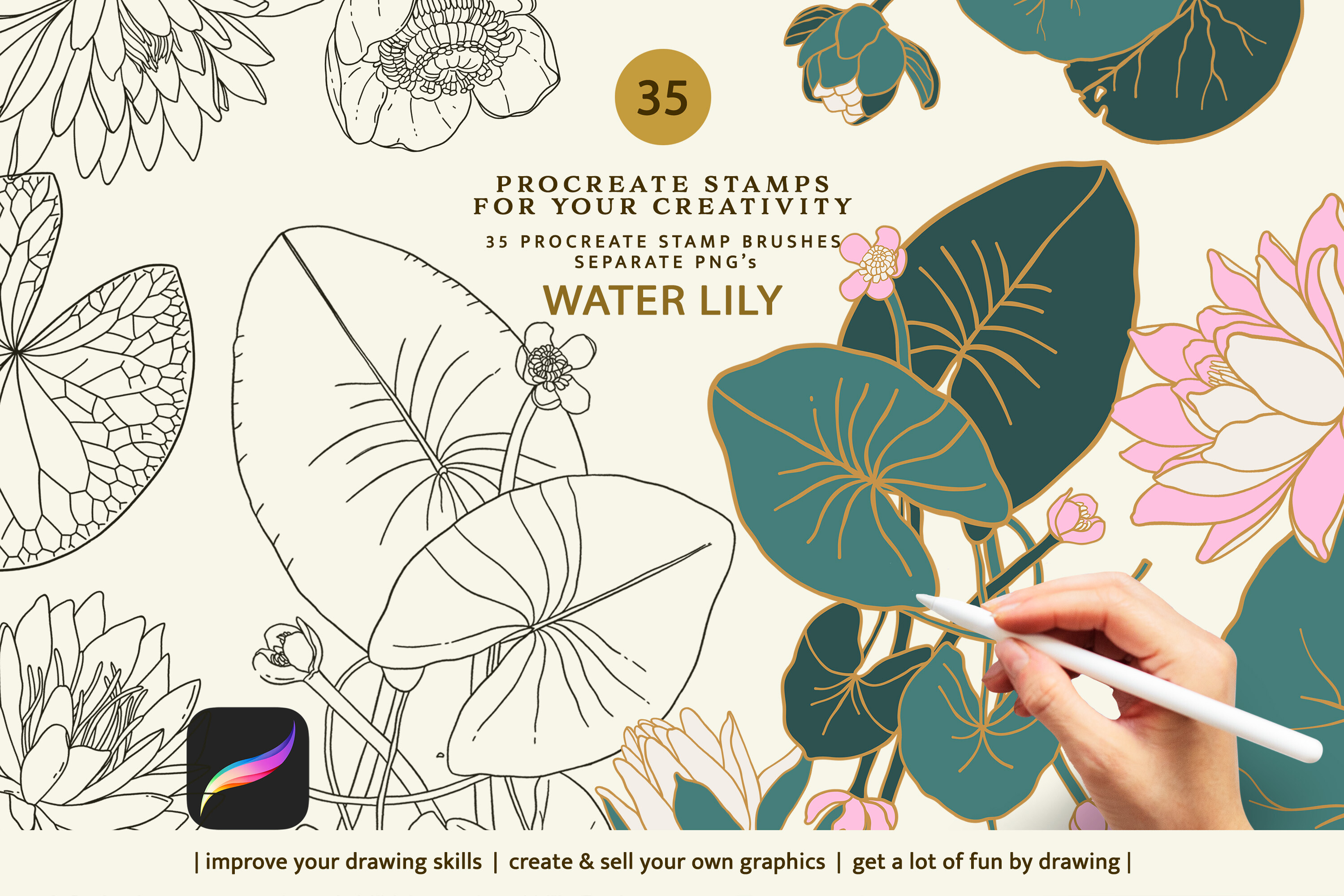 Water Lily Procreate Brushes - photo 1