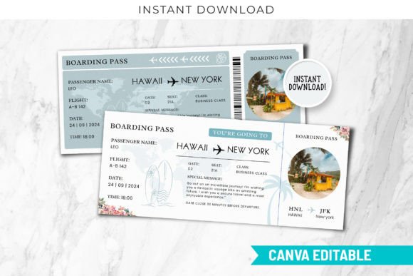 Editable Hawaii Surprise Boarding Pass
