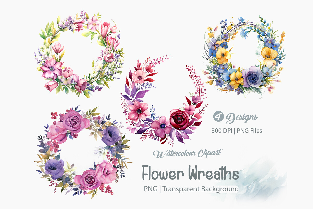 Flower Wreath Clipart PNG, Flower Bundle Graphic by Creationx Space ...
