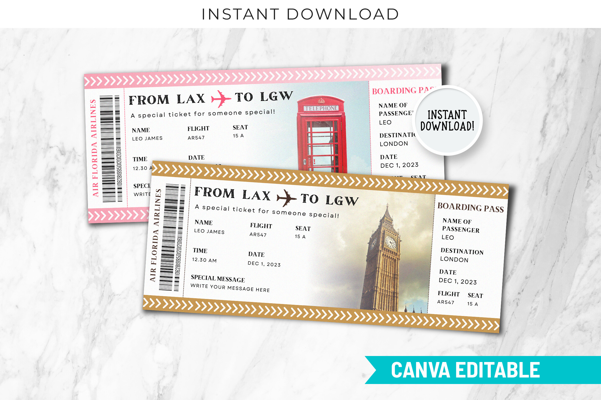 London Trip Ticket Boarding Pass Canva